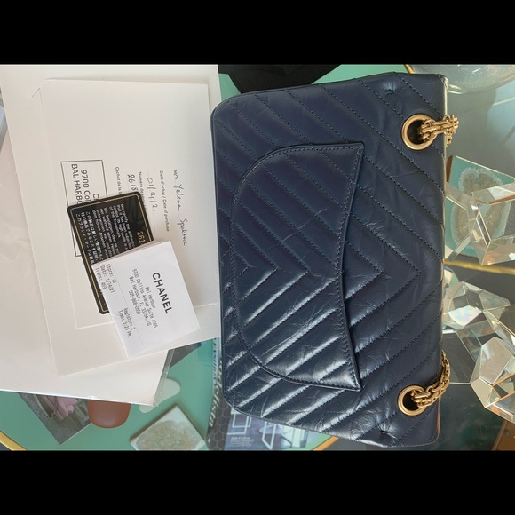 CHANEL  2.55 Reissue Double Flap Bag Chevron Blue w/receipt - Picture 4 of 17